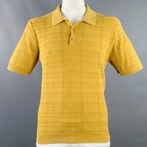 WAX SS23 Size XL Yellow Mustard Textured Cotton Half Placket Polo